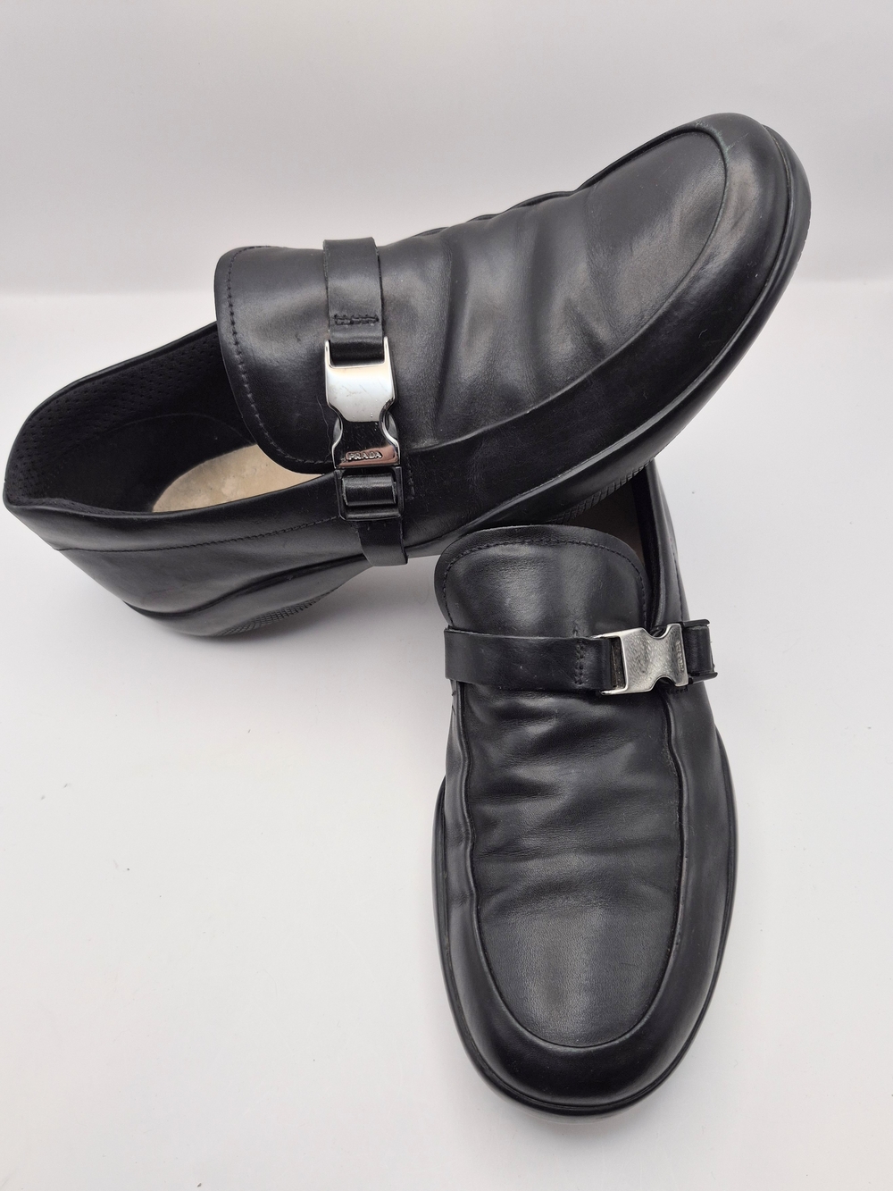 PRADA Linea Rossa Sport Black Leather Buckle Loafers PS1187 Sz 7 US 8 Y2K Shoes